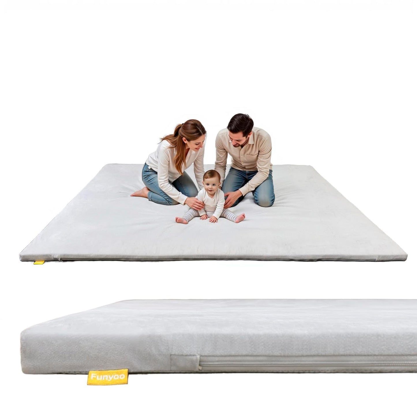 79" ×71" Padded Baby Play Mat for Floor, 1.2" Thick Memory Foam Mat with Machine Washable Cover, Soft Tummy Time Crawling Playmat with Non-Slip Bottom, Fits 79" x71" Playpens