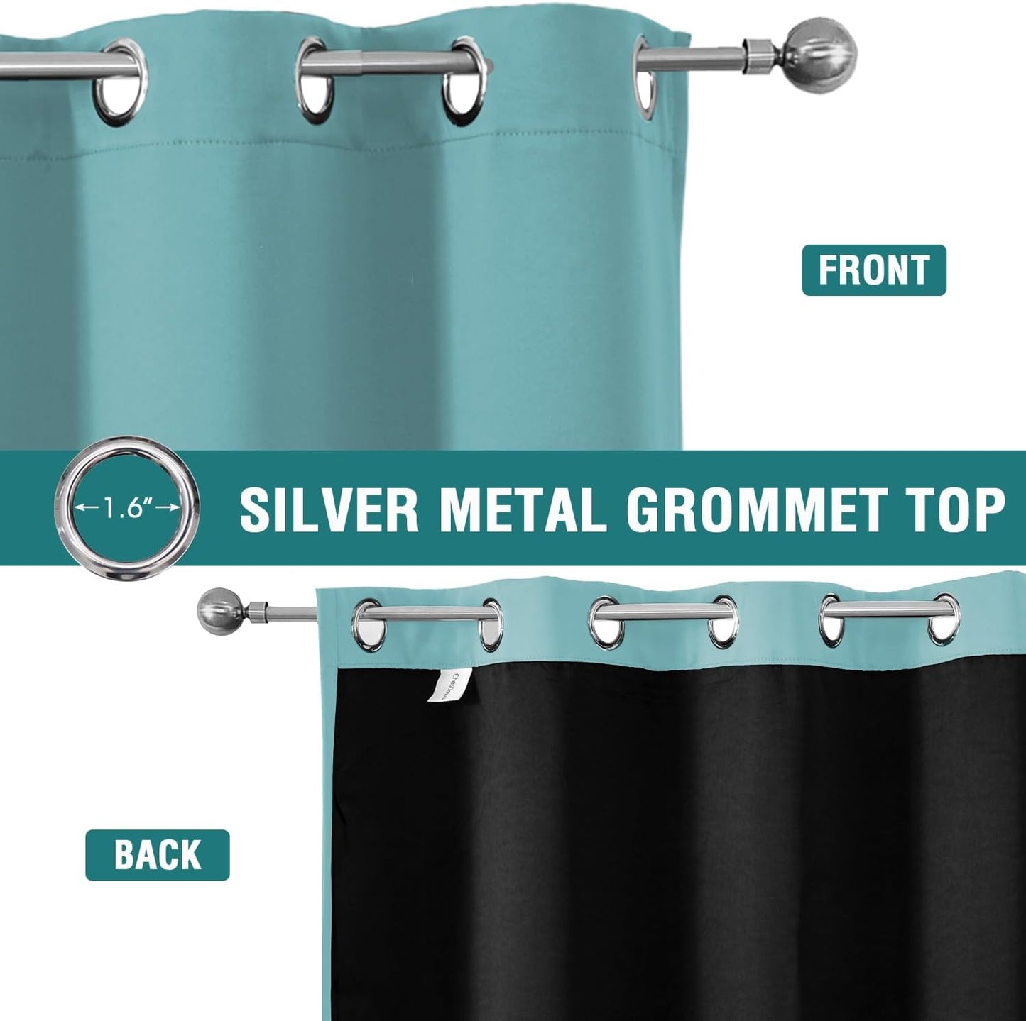 ChrisDowa 100% Blackout Curtains 84 inch Long for Bedroom with Black Liner, Extra Wide 2 Thick Layers Total Blackout Thermal Insulated Grommet Window Curtains 2 Panels Set (Aqua, 60 x 84 Inch)