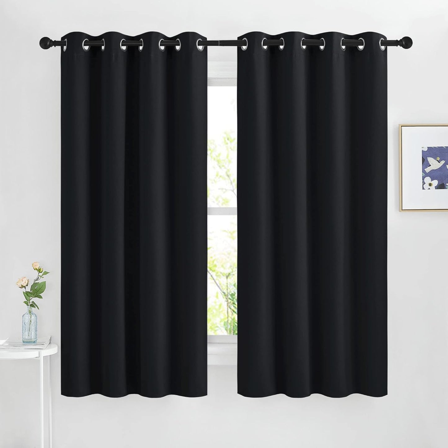 NICETOWN Black Curtains for Boys Room - Blackout Thermal Insulated Window Treatment Solid Grommet Room Darkening for Bedroom/Night Shift (Set of 2, W46 x L63)