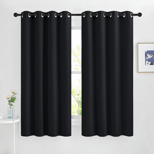 NICETOWN Black Curtains for Boys Room - Blackout Thermal Insulated Window Treatment Solid Grommet Room Darkening for Bedroom/Night Shift (Set of 2, W46 x L63)