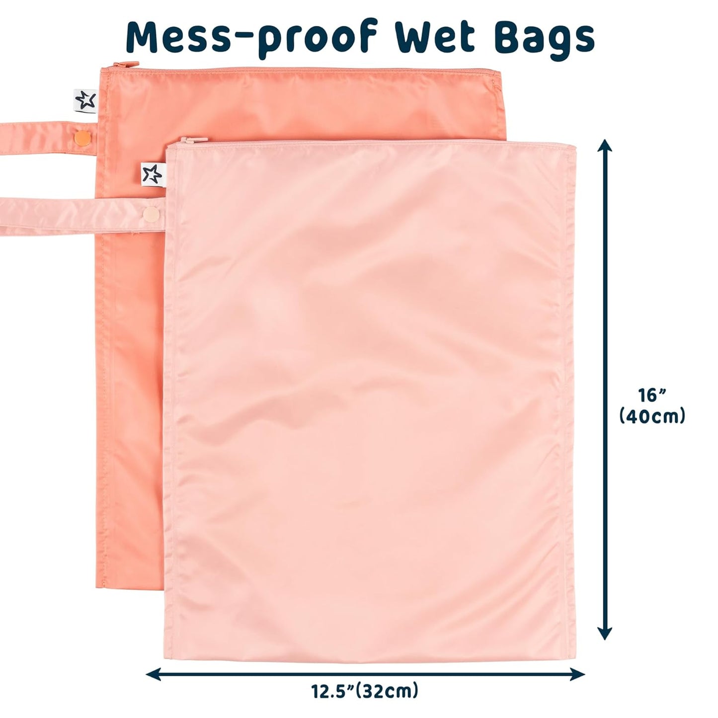 Tiny Twinkle Mess-Proof Waterproof Wet Dry Bag | 2-Pack Reusable Wet Bags for Swimsuits & Baby Clothes | Leakproof Wet Bag for Travel & Diaper Changes for Baby (Peach, Terracotta)