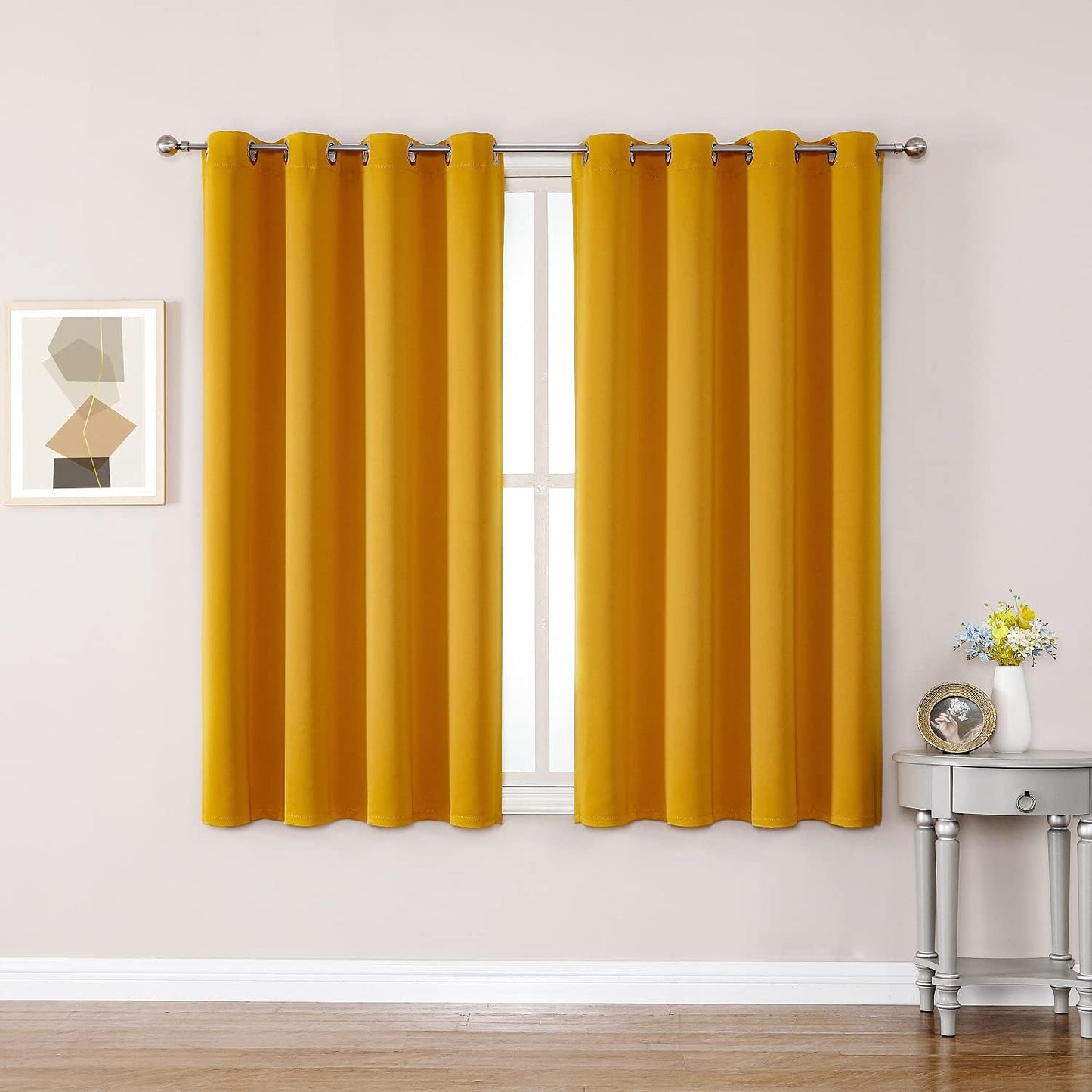 ChrisDowa Grommet Room Darkening Curtains for Bedroom and Living Room - 2 Panels Set Thermal Insulated Blackout Curtains (Mustard Yellow, 52W x 63L)