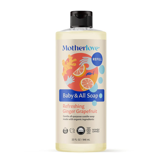 Motherlove Baby & All Soap (32 oz) Gentle Foaming All-Purpose Castile Soap Made with Organic Ingredients – Refreshing Ginger Grapefruit