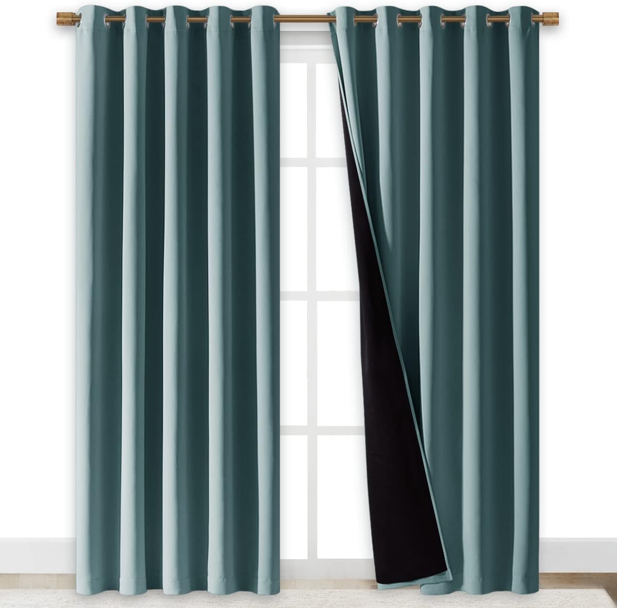 NICETOWN 100% Blackout Window Curtain Panels, Cold and Full Light Blocking Drapes with Black Liner for Nursery, 84 inches Drop Thermal Insulated Draperies (Aqua, 2 Pieces, 70 inches Wide Each Panel)