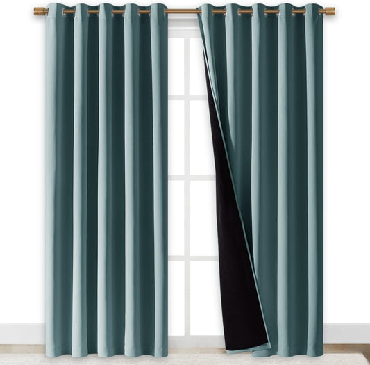 NICETOWN 100% Blackout Window Curtain Panels, Cold and Full Light Blocking Drapes with Black Liner for Nursery, 84 inches Drop Thermal Insulated Draperies (Aqua, 2 Pieces, 70 inches Wide Each Panel)