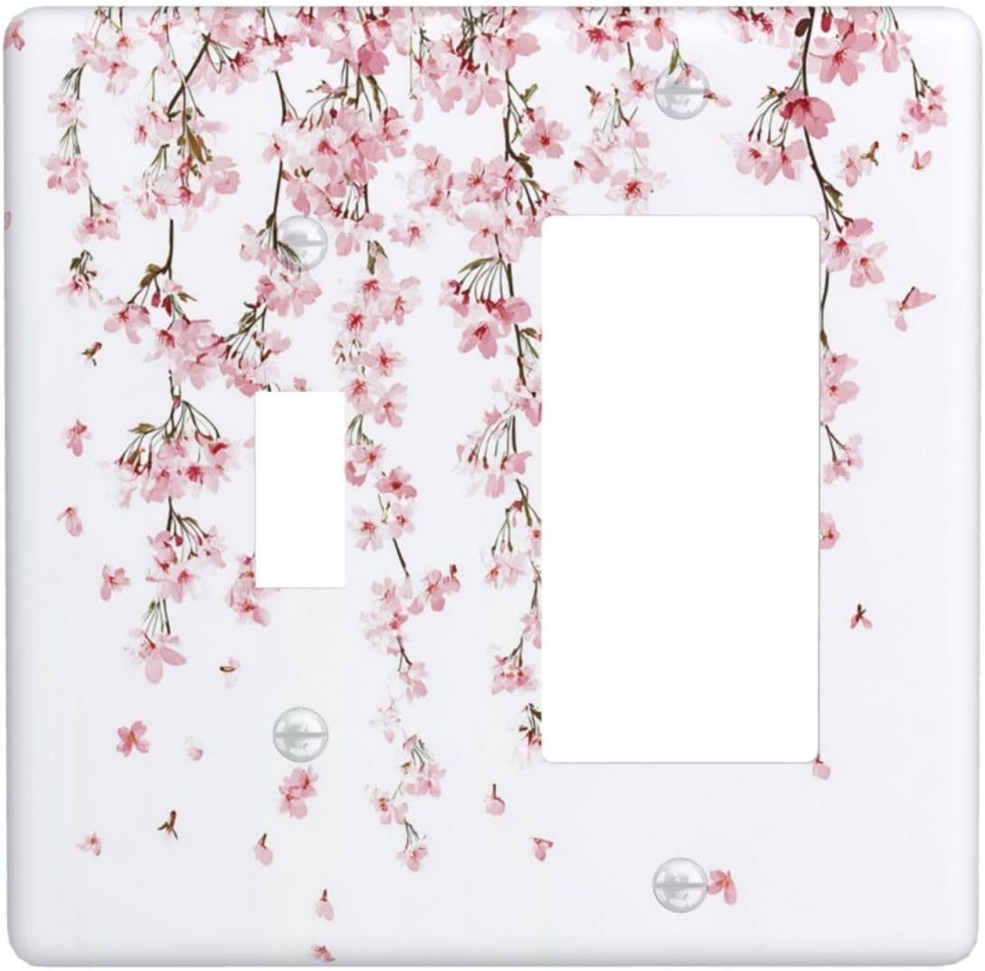 Outlet Covers Sakura Plant Floral Pink Flowers 1 Toggle 1 Rocker Combination Decorative Wall Plate Electrical Switch Plates Light Switch Cover Plate For Bed Room Living Room Decor