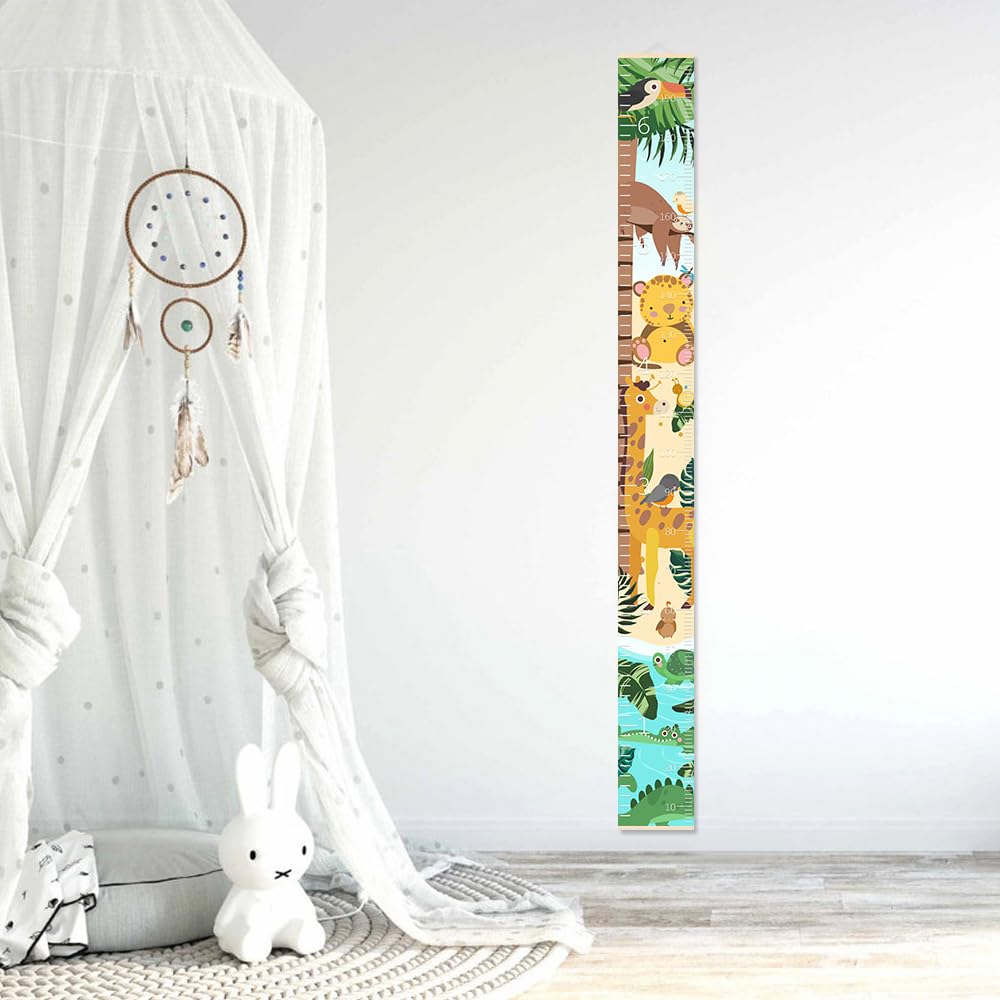 Height Chart for Kids Pool and Tree Jungle Animal Cartoon Pattern Growth Chart for Wall - Fun and Functional Tape Measurement Wall Ruler for Boys and Girls Toddler Baby Bedroom Decor 79 x 7.9 inch