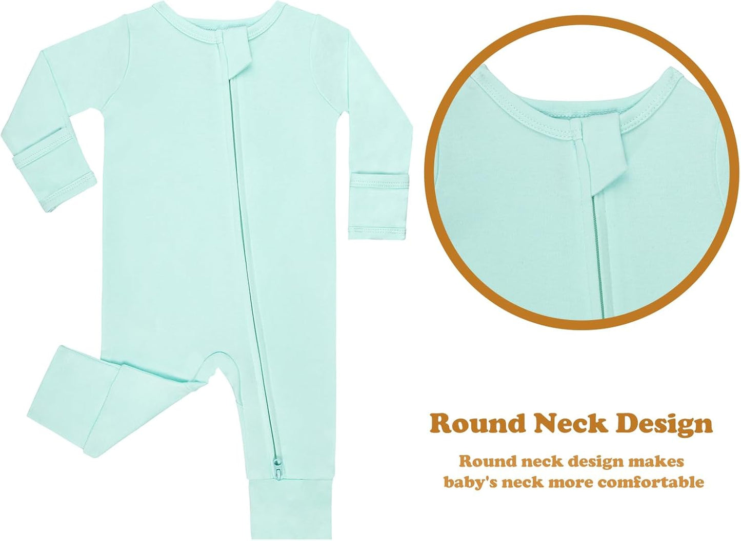 GUISBY Long Sleeve Cotton Pajamas Footless Baby Bodysuits with Zipper and Mittens 3-Pack for Boys Girls