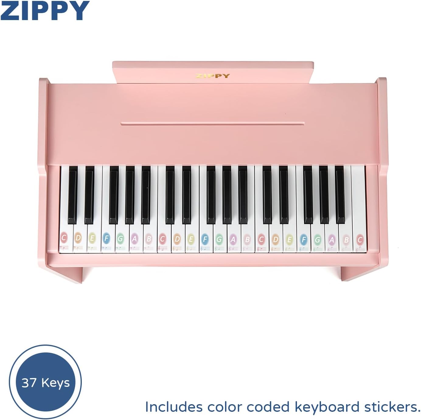 ZIPPY Kids Piano Keyboard, 37 Keys Digital Piano for Kids, Music Educational Instrument Toy, Wood Piano for 3+ Girls and Boys (Pink Basic)