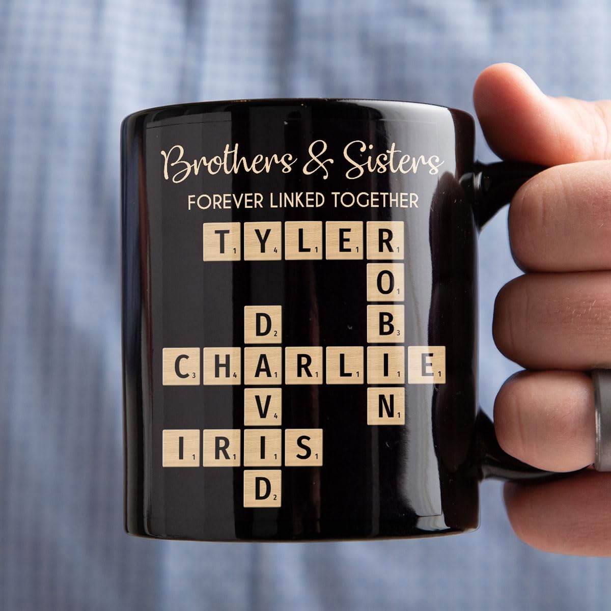 Trending Custom Brothers & Sisters Forever Linked Together Personalized Mug Brothers Sisters Crossword Puzzle Art Mug, Gift For Brothers, Sisters, Siblings, Family Member on Birthday Christmas
