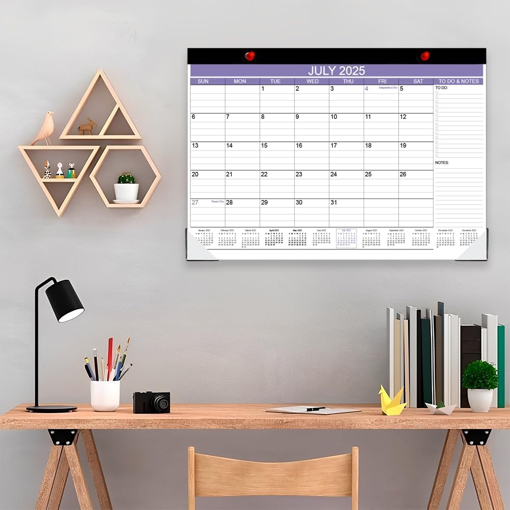 2025-2026 Desk Calendar - 18 Months Calendar from July 2025 - December 2026, Desk Calendar 2025-2026 with to-do List, 12" x 17", Purple