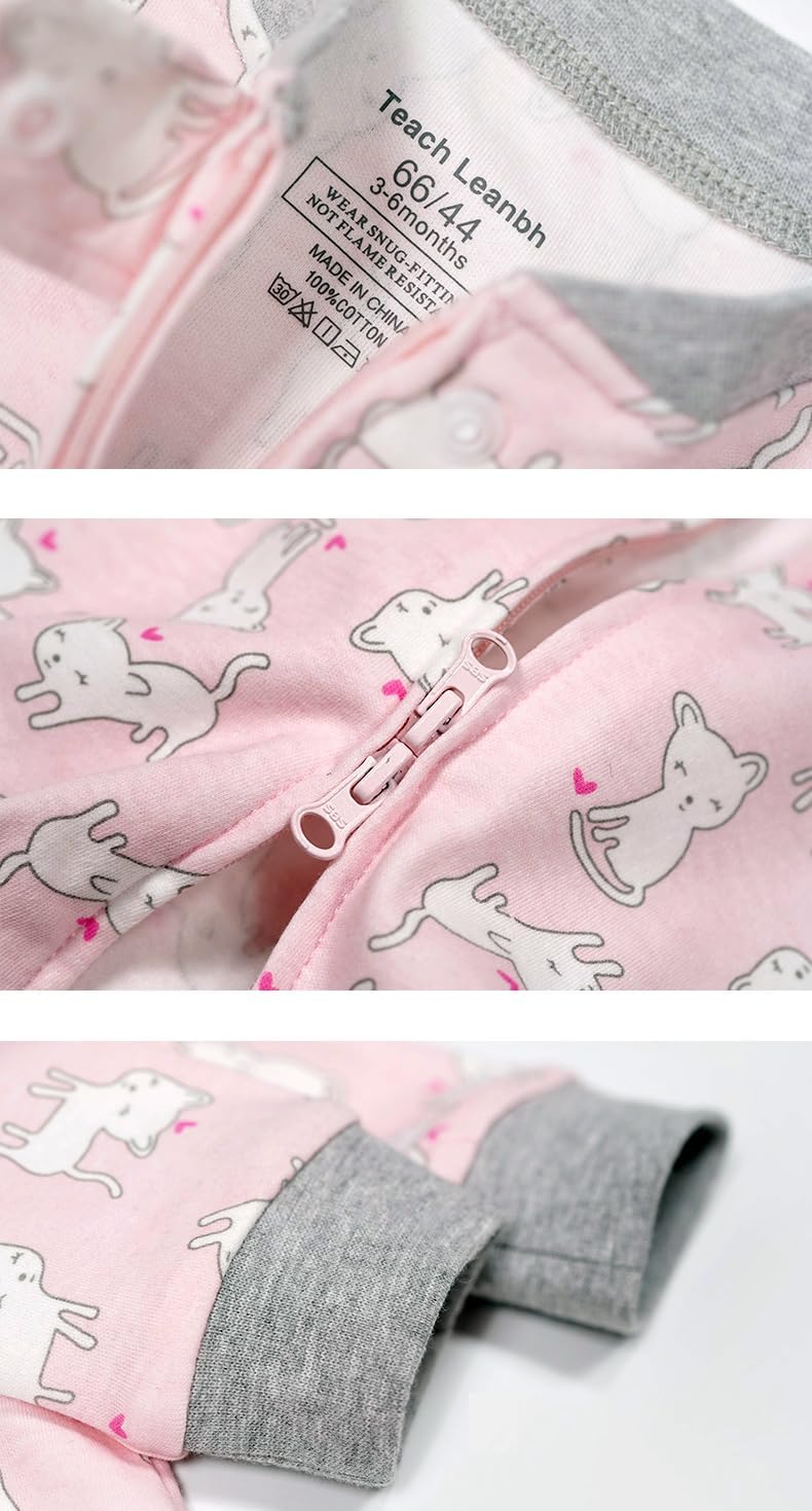 Teach Leanbh Baby 2-Pack Footless Pajamas Cotton Long Sleeve Printing 2 Way Zipper Romper Jumpsuit Sleep and Play 3-24 Months