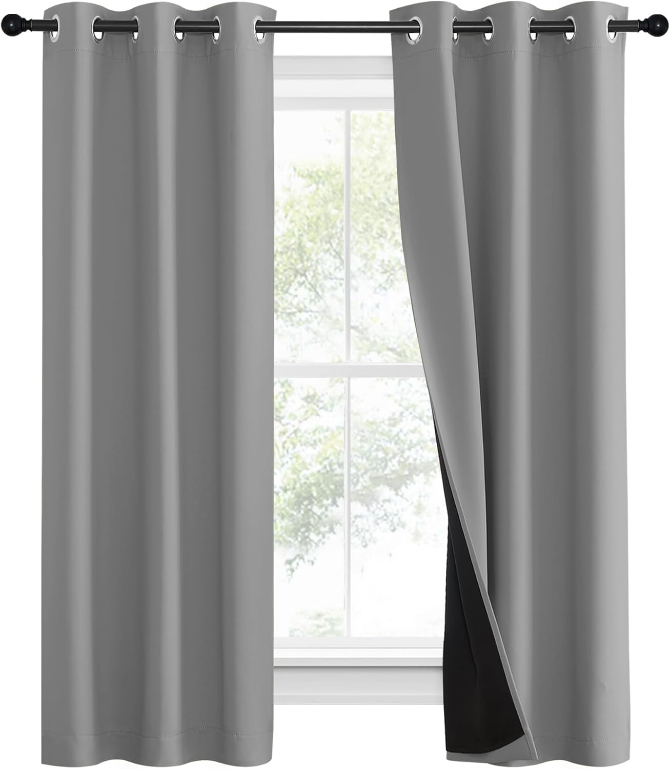 NICETOWN Full Shade Curtain Panels, Pair of Energy Smart & Noise Blocking Out Blackout Drapes for Dining Room Window, Thermal Insulated Guest Room Lined Window Dressing(Silver Grey, 37 x 60 inch)