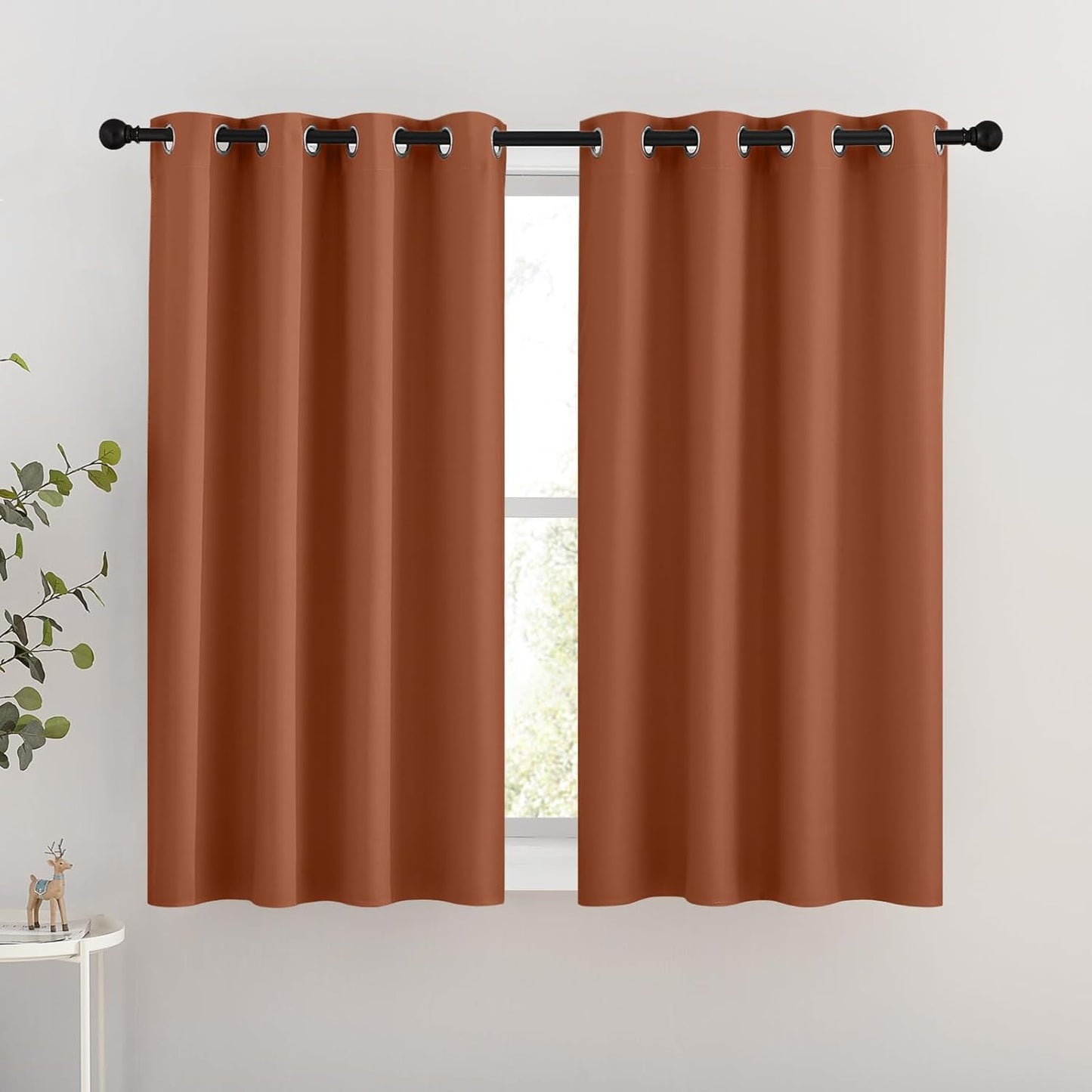 NICETOWN Half Window Curtains for Bedroom - Grommet Modern Thermal Insulated Blackout Window Treatments Sound Reducing for Nursery/Kitchen, Burnt Orange, W46 x L54, Set of 2