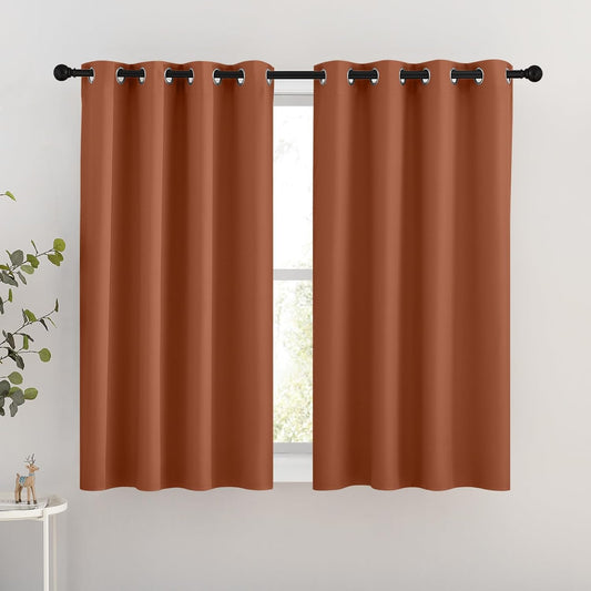 NICETOWN Half Window Curtains for Bedroom - Grommet Modern Thermal Insulated Blackout Window Treatments Sound Reducing for Nursery/Kitchen, Burnt Orange, W46 x L54, Set of 2