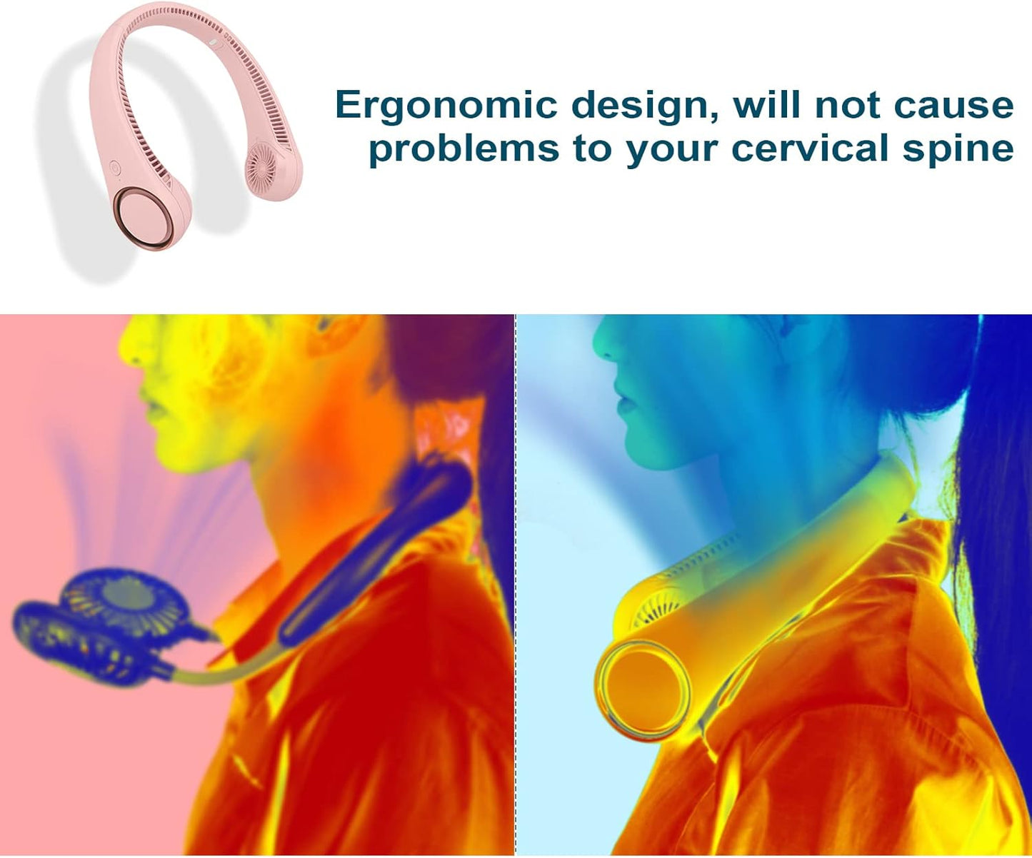 CIVPOWER Neck Fan: Portable Personal Neck Cooling Rechargeable Bladeless Fan - Hands Free 3 Speed 4000 mAh Battery USB Operated Wearable Headphone Design - for Men Women Outdoor Indoor (Pink)