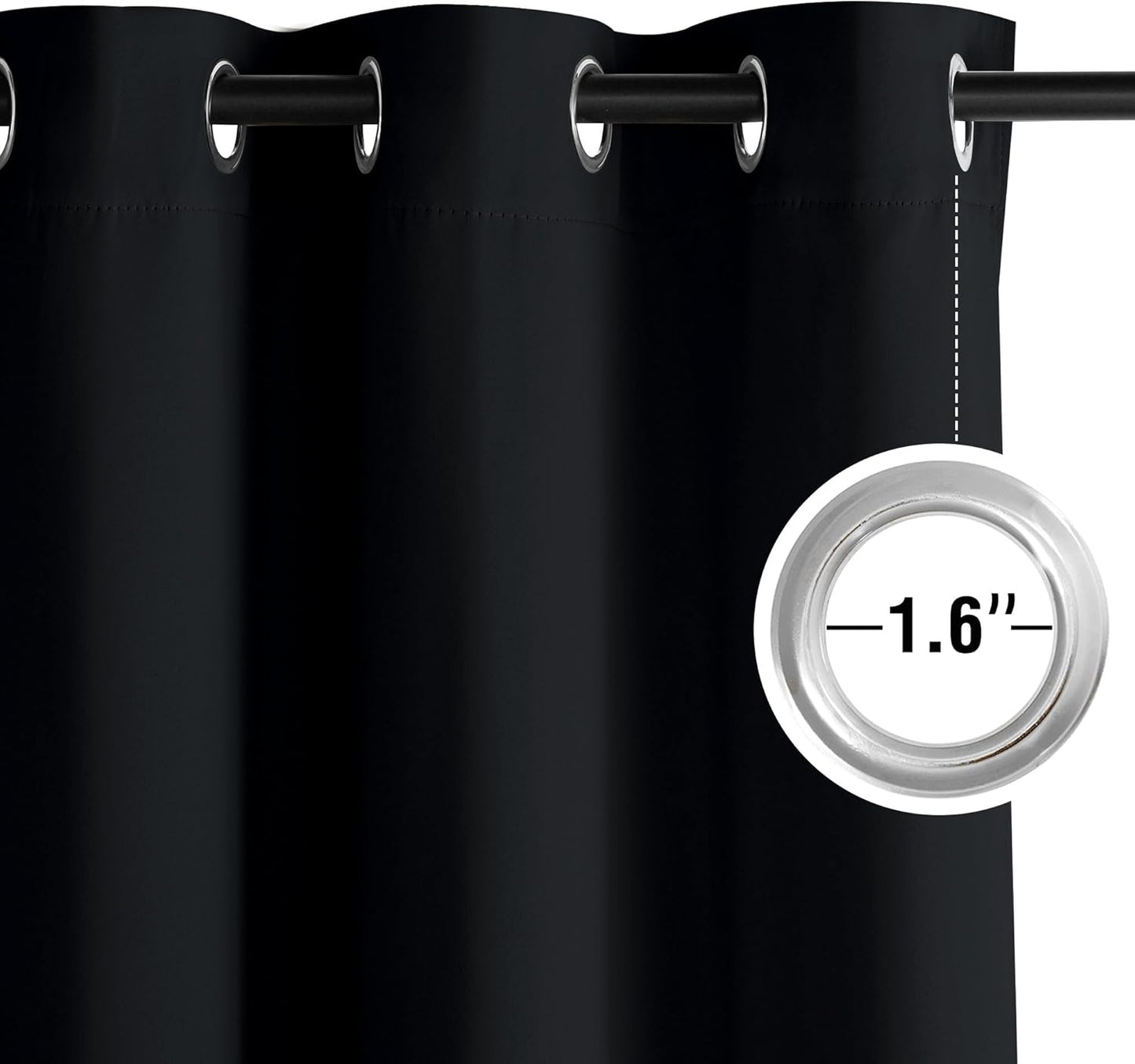 NICETOWN Blackout Curtains 63 inches Long Easy Care Grommet Drapes, Thermal Blackout Shades for Bedroom, Kids Room, Patio, Window, Laundry - Machine Washable, 2 Panels, W52 x L63, Black