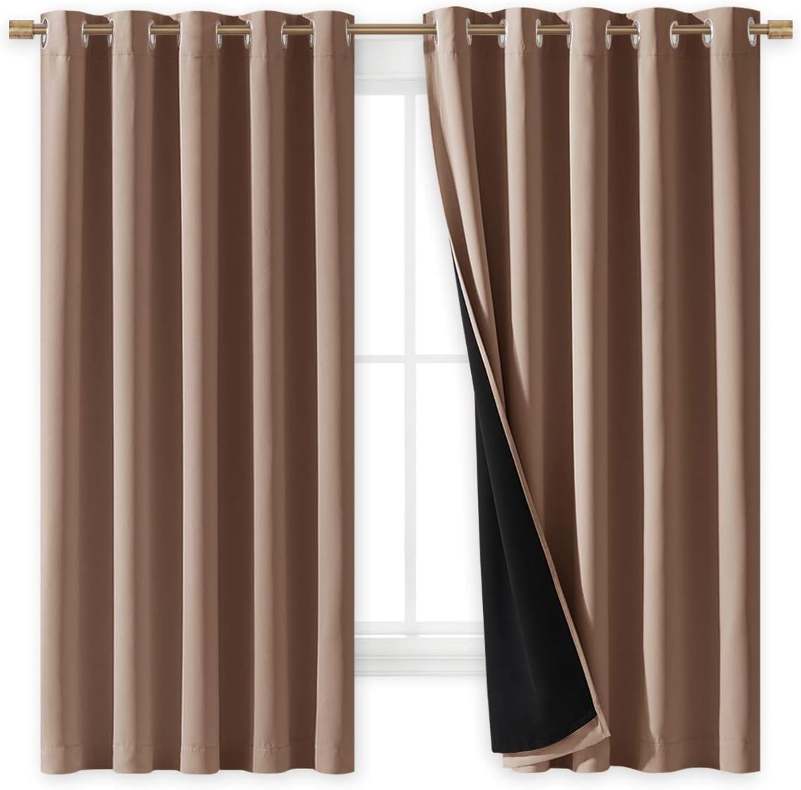 NICETOWN Total Blackout Panels for Nursery, Super Soft, Heavy Duty and Thick Window Treatment Curtains 63 inches Long with Black Lined for Basement, (1 Pair, Cappuccino, 70 inches Wide Each Panel)
