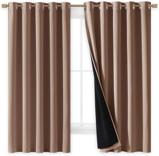NICETOWN Total Blackout Panels for Nursery, Super Soft, Heavy Duty and Thick Window Treatment Curtains 63 inches Long with Black Lined for Basement, (1 Pair, Cappuccino, 70 inches Wide Each Panel)