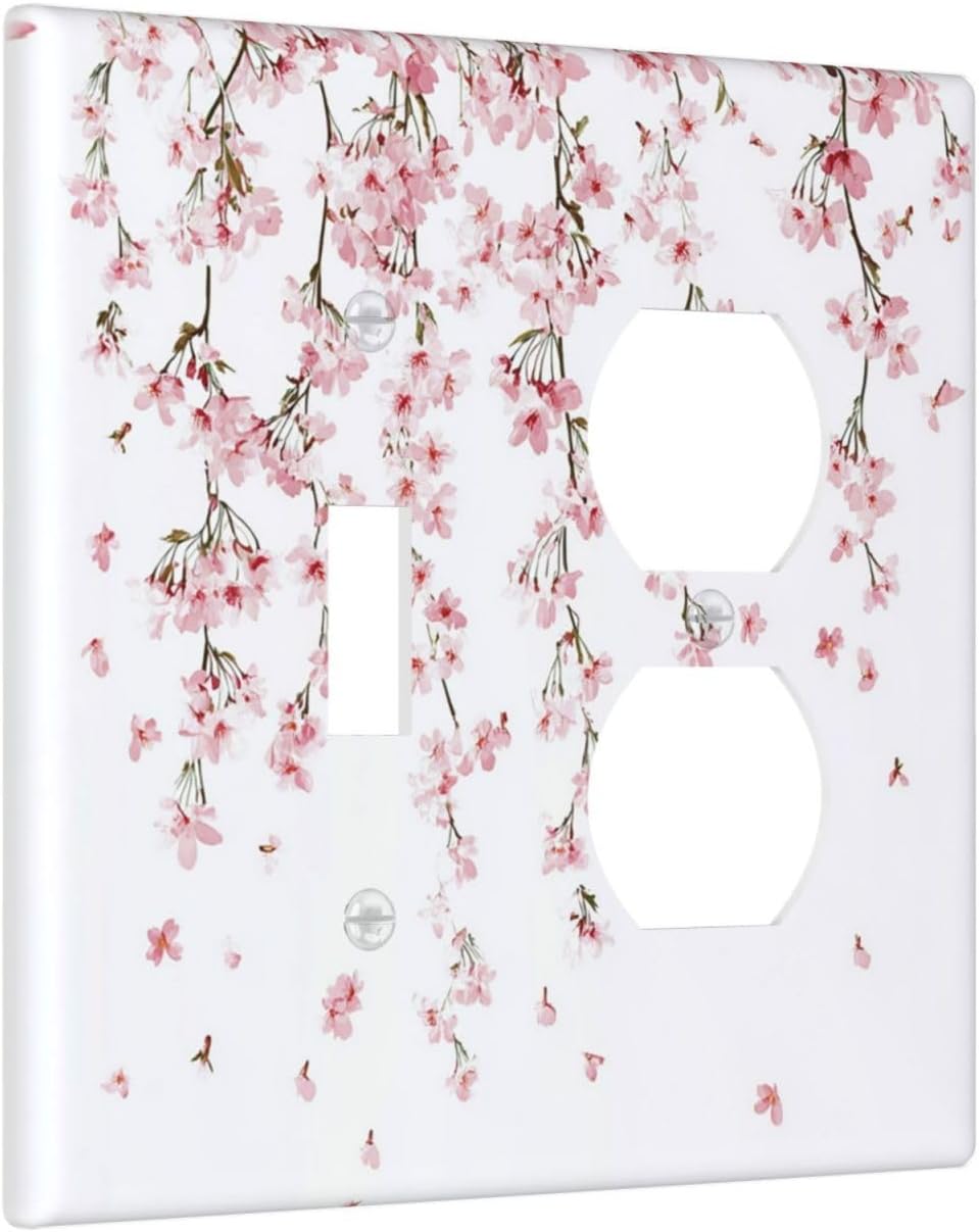 Wallplates Sakura Plant Floral Pink Flowers 1 Toggle 1 Duplex Switch Plate Electrical Gfci Faceplate Decorative Light Switch Covers For Bed Room Living Room Decor