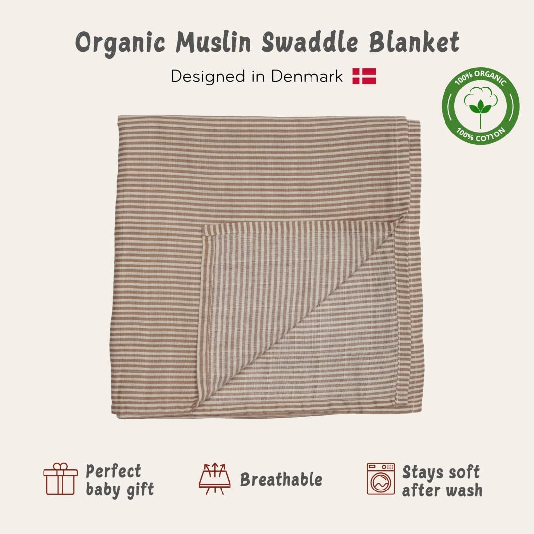 Swaddle - 100% Organic Cotton - Muslin Swaddle Blankets for Newborn, 47" x 47" (Natural Stripe)