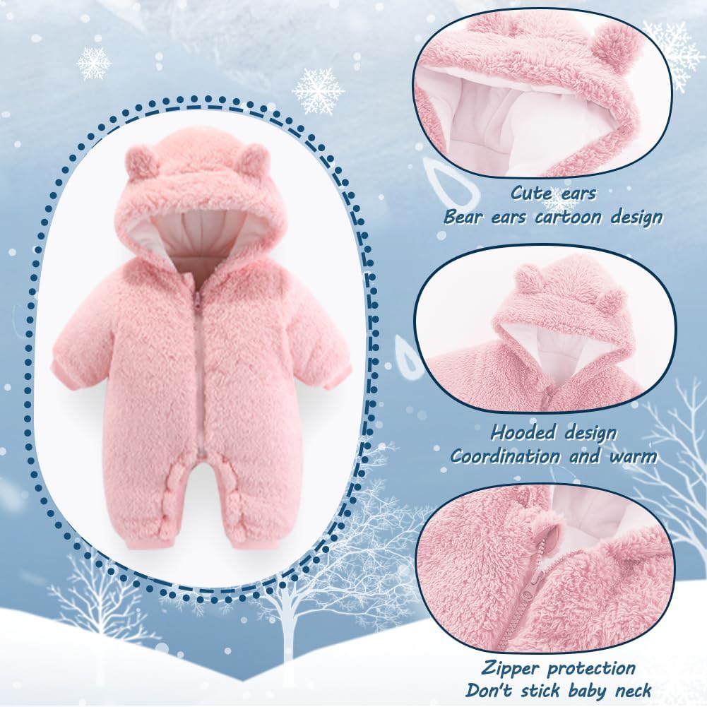 Newborn Baby Bear Outfit Suit Girls Boys Fleece Jumpsuit Romper Hooded Winter Snowsuit Clothes