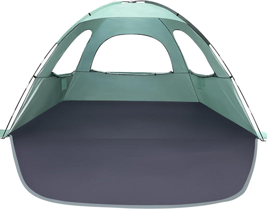 WhiteFang Beach Tent Anti-UV Portable Sun Shade Shelter for 3/4/6/8 Person, Extendable Floor with 3 Ventilating Mesh Windows Plus Carrying Bag, Stakes and Guy Lines