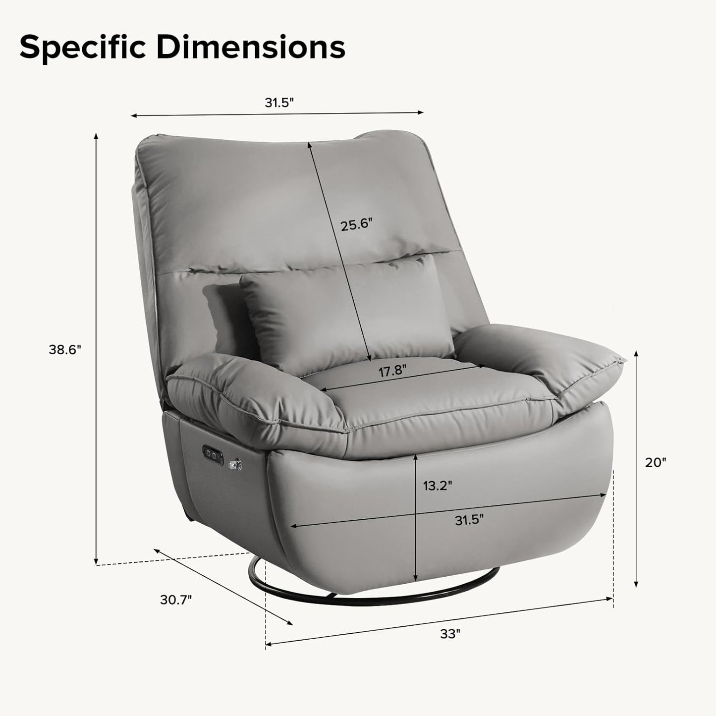 Rocking Chair Nursery with Power Adjustable, Electric Glider Recliner Nursing Chair for Breastfeeding with USB Port and Storage (Grey)