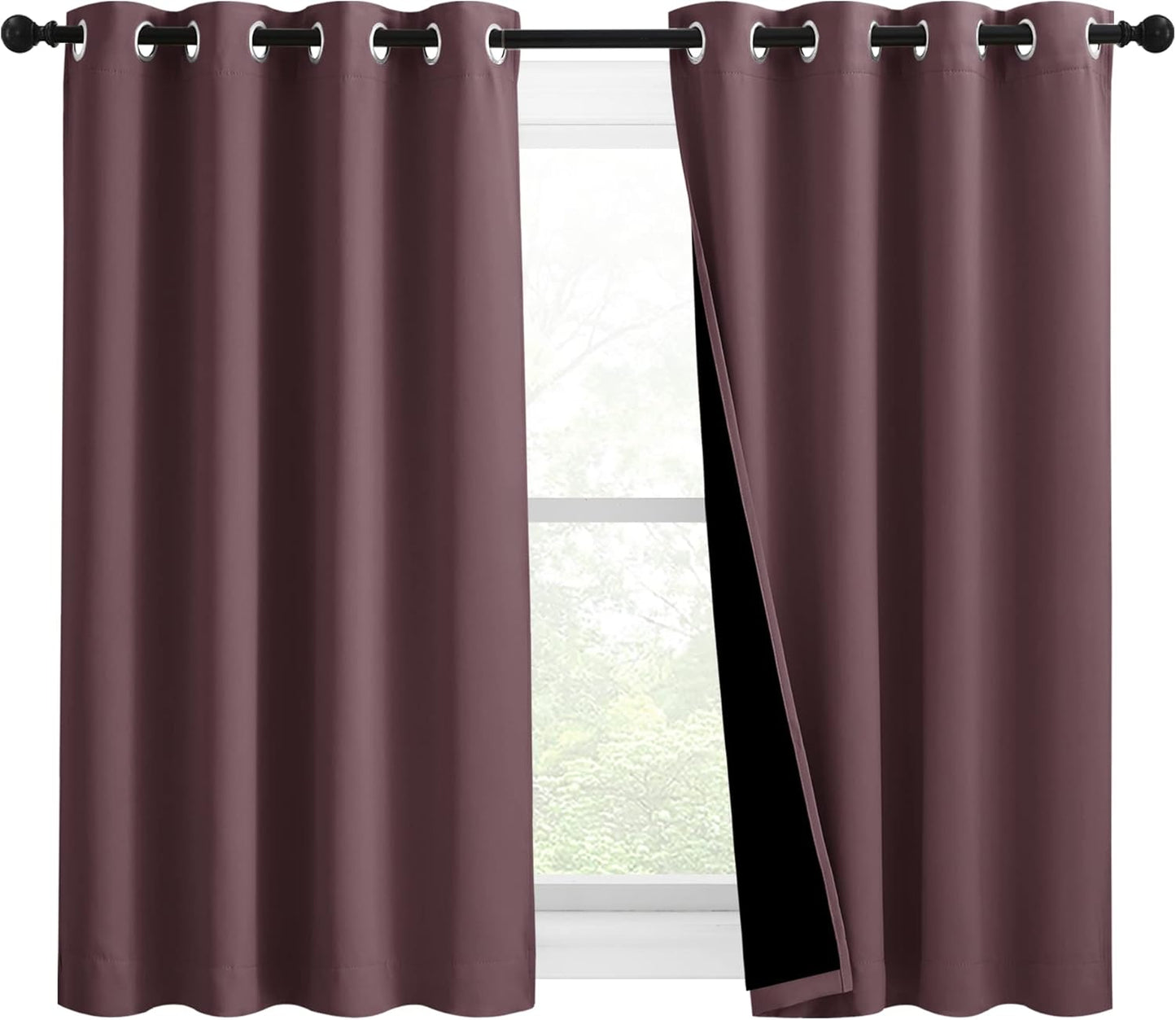 NICETOWN Warm Curtains for Winter, Bedroom Full Blackout Curtain Panels, Great Job for Blocking Light, Complete Blackout Draperies with Black Liner for Night Shift (Dry Rose, Set of 2, 46 by 54-inch)