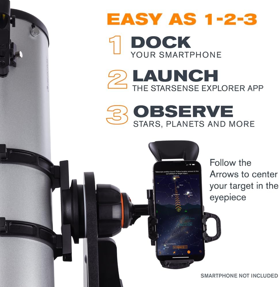 Celestron StarSense Explorer 130AZ App-Enabled Telescope – 130mm Tabletop Dobsonian with Smartphone Dock & StarSense App – iPhone & Android Compatible – Easy-to-Use for Beginners