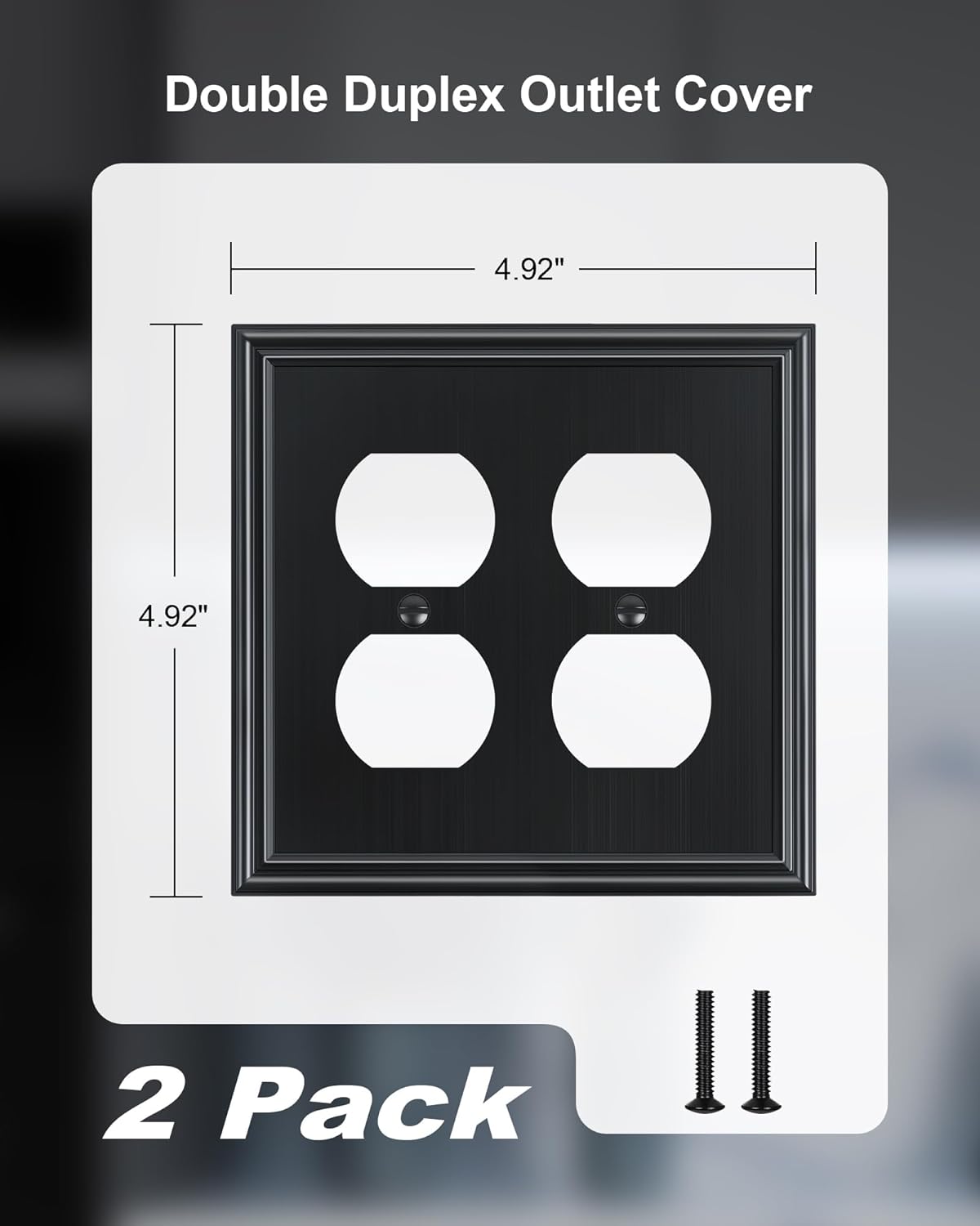 2-Pack Double Duplex Outlet Cover, Black Decorative Switch Plates and Outlet Covers for Electrical Outlets, Durable Zinc Alloy Wall Plates, 2 Gang Receptacle Cover, Corrosion Resistant