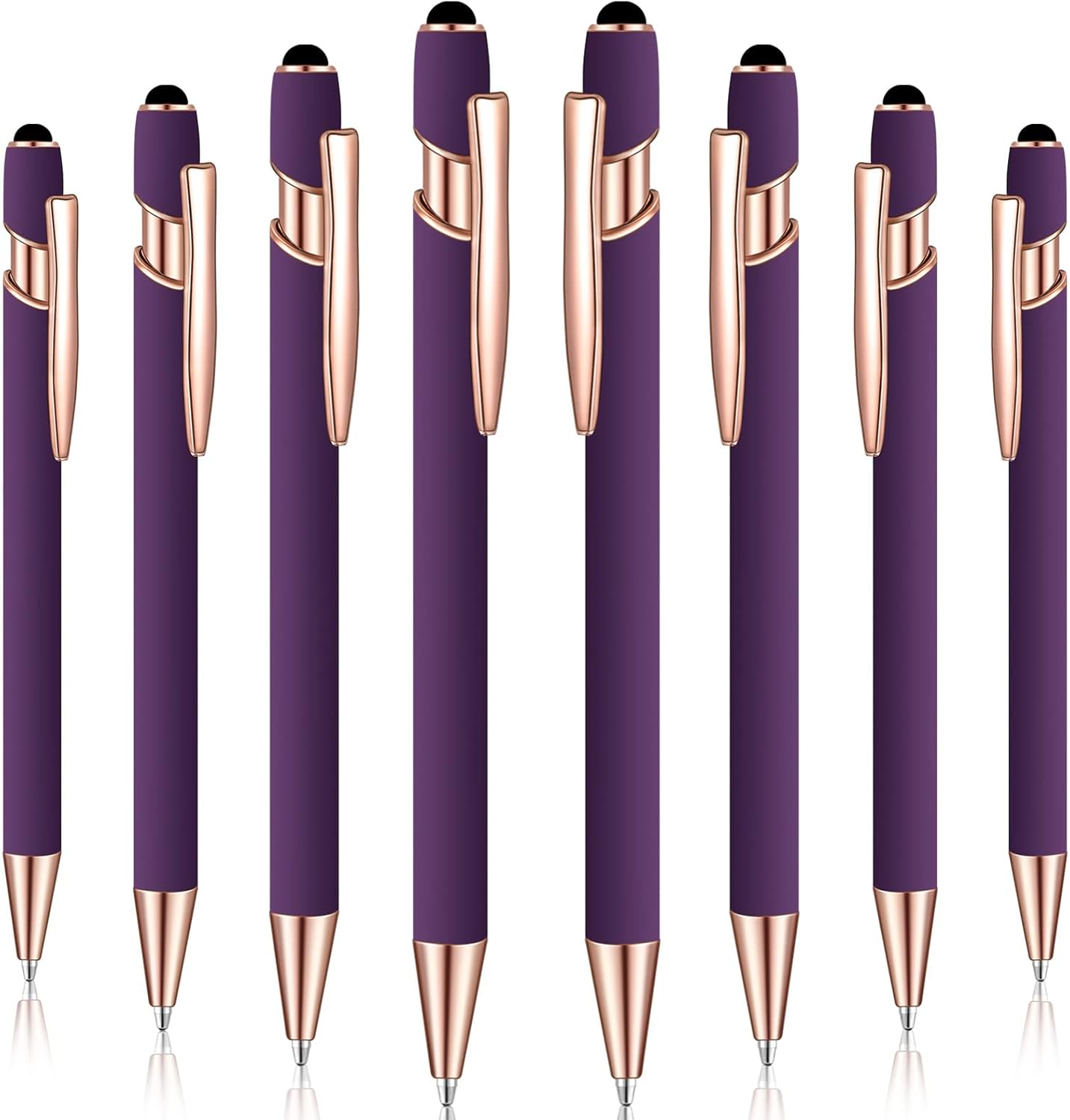 8 Pieces Ballpoint Pen with Stylus Tip Black Ink 2 in 1 Stylus Metal 1.0 mm Medium Point Smooth Pen Rainbow Colorful Rubberized Ballpoint for Touch Screen Tablet(Purple)