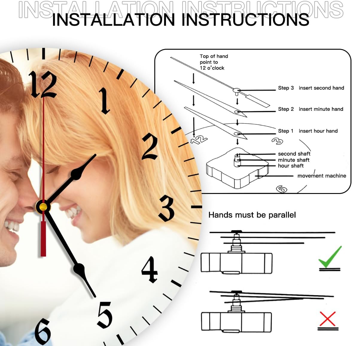 Generic Custom Clocks for Walls Personalized Clocks with Photo Text Logo Customize Gifts for Kitchen Bathroom Home Family Friends Gifts, 12inch-30cm