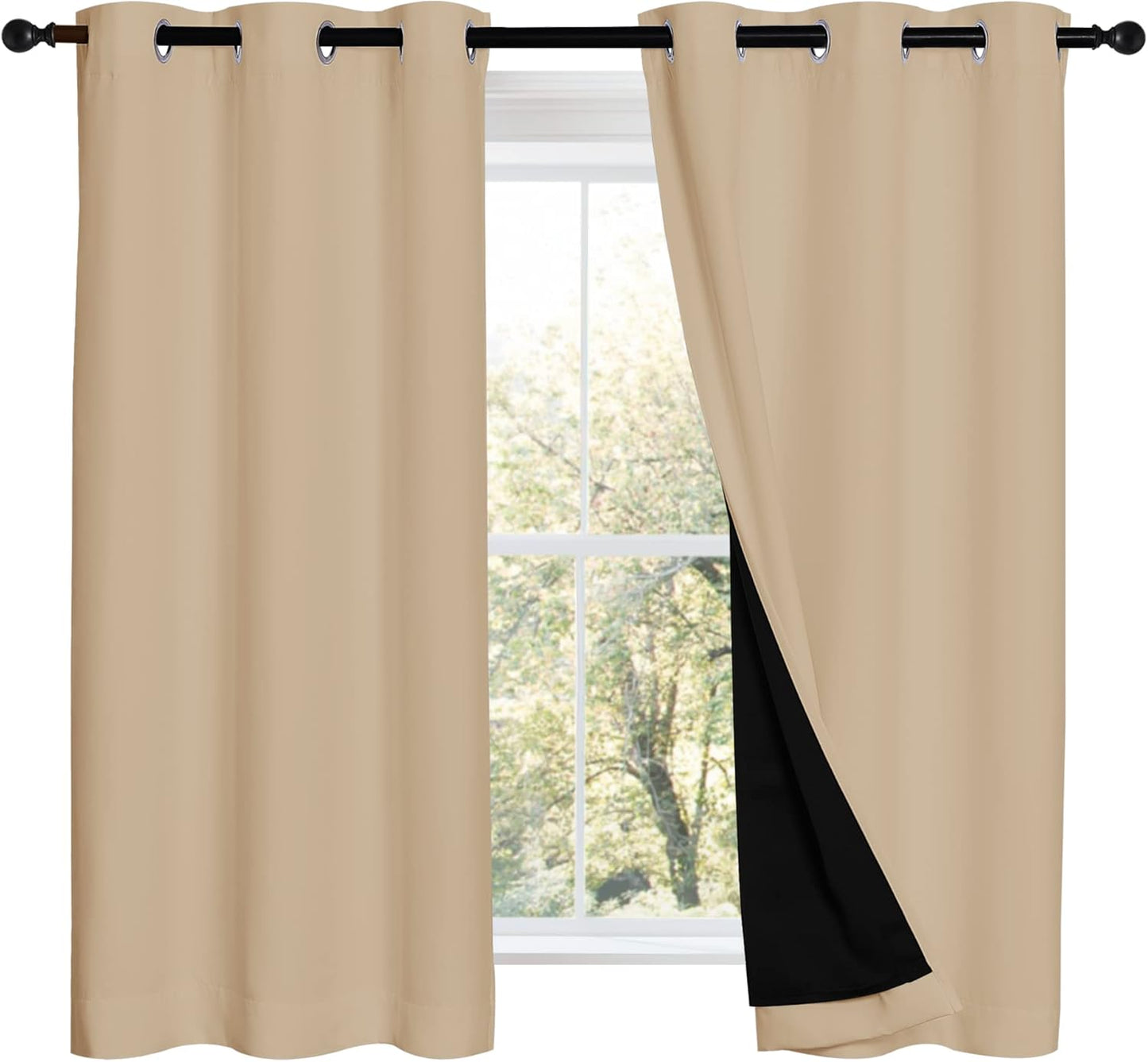 NICETOWN Cold Reducing Curtains, Bedroom Full Blackout Panels, Great Job for Blocking Light, Complete Blackout Draperies with Black Liner for Night Shift (Biscotti Beige, Set of 2, 42 by 54-inch)