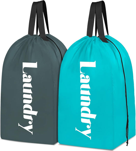 Sylfairy 2 Pack XL Laundry Bag with Strap,Heavy Duty Travel Laundry Bag,Rip-Stop Dirty Clothes Shoulder Bag with Drawstring,Easy Fit a Laundry Hamper or Basket Travel Essentials