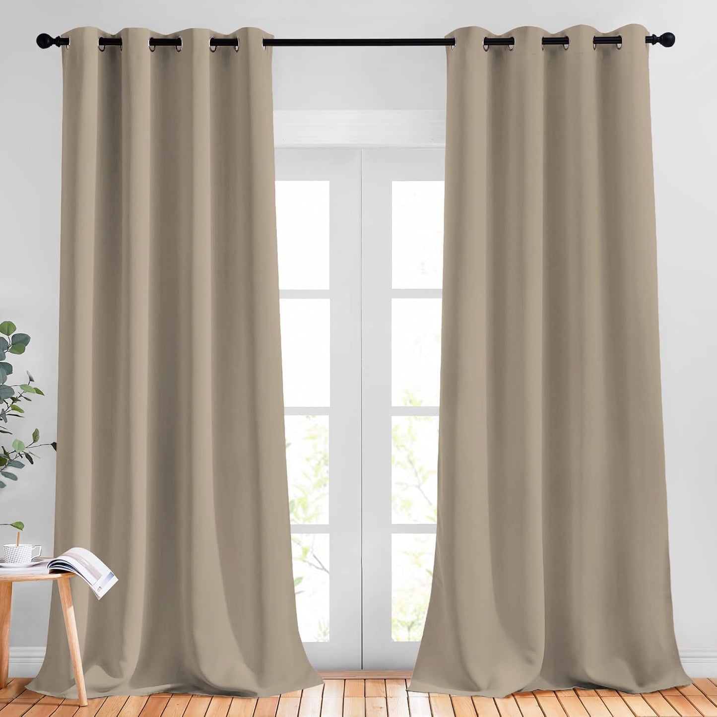 NICETOWN Blackout 102 inch Curtains for Living Room, Grommet Thermal Insulated Room Darkening Curtains for Bedroom/Living Room, 2 Panels, W52 x L102, Taupe