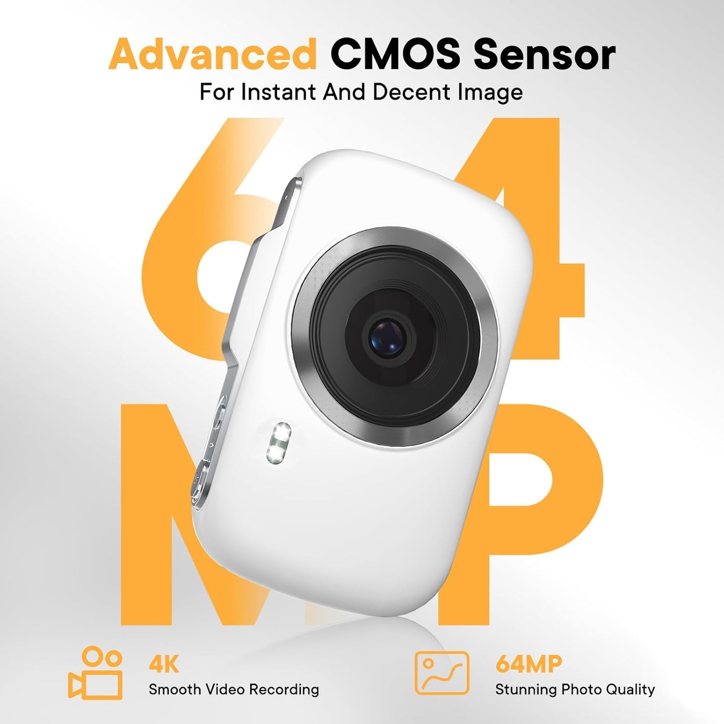 Digital Camera 4K 64MP - Vlogging Camera for Kids & Beginners | 18X Zoom Point and Shoot Camera Anti Shake, Compact with Flash, Gift for Boys Girls(White+Silver)