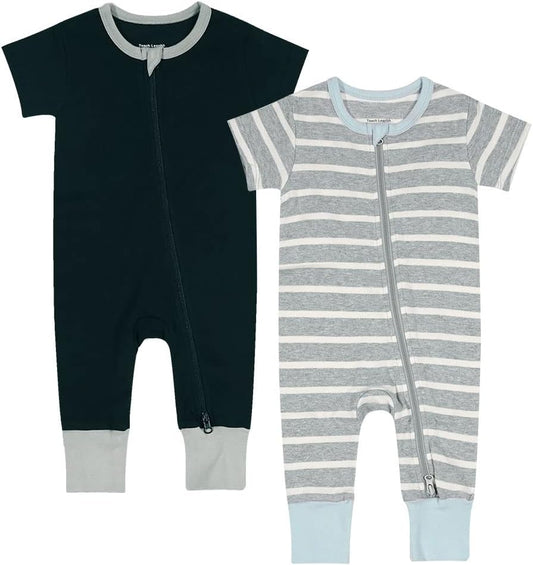 Teach Leanbh Toddler Baby Boys Girls 2-Pack Pajamas Cotton 2 Way Zipper Short Sleeve Footless Romper Sleep and Play