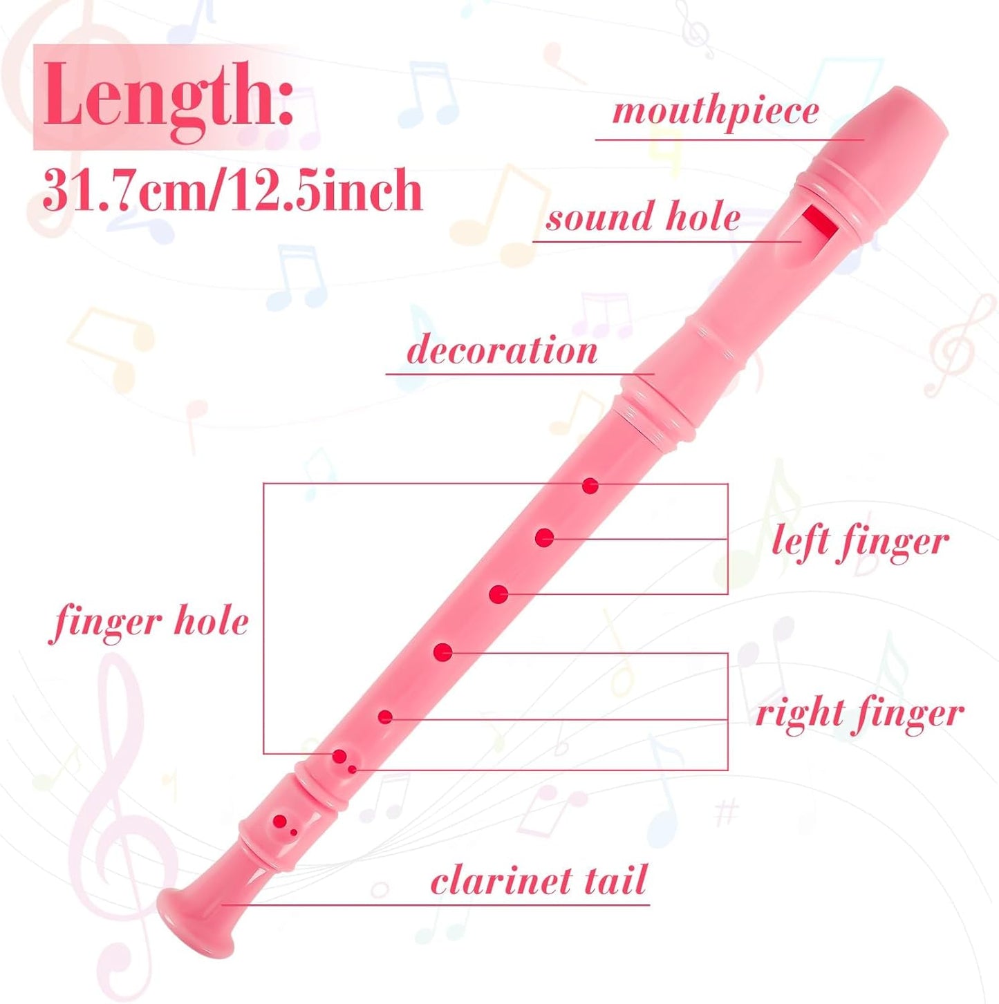 SANNIX 4 Pack Recorder Instrument, 8 Hole German Style Soprano Recorder for Beginner, Recorder With Cleaning Rod, Music Instrument (Pink)