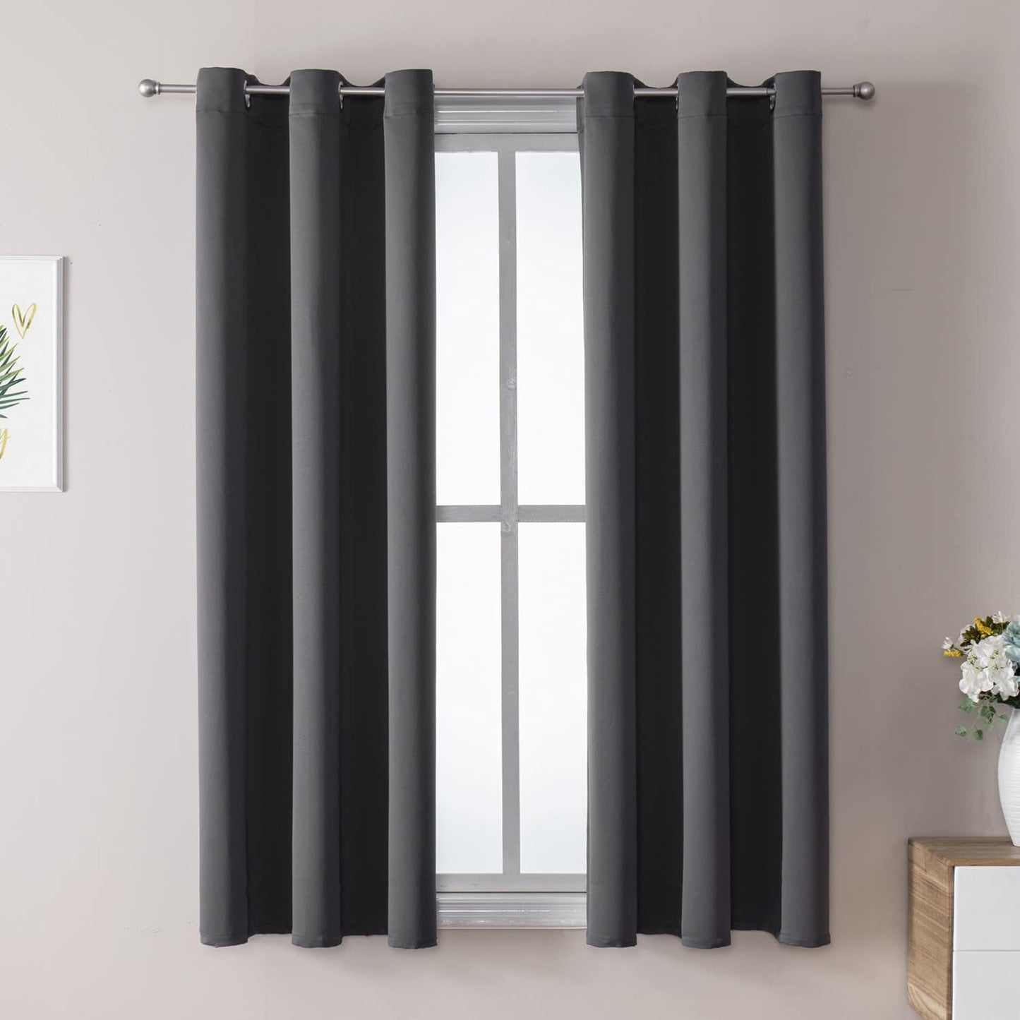 ChrisDowa Grommet Blackout Curtains for Bedroom and Living Room - 2 Panels Set Thermal Insulated Room Darkening Curtains (Dark Grey, 38W x 45L)