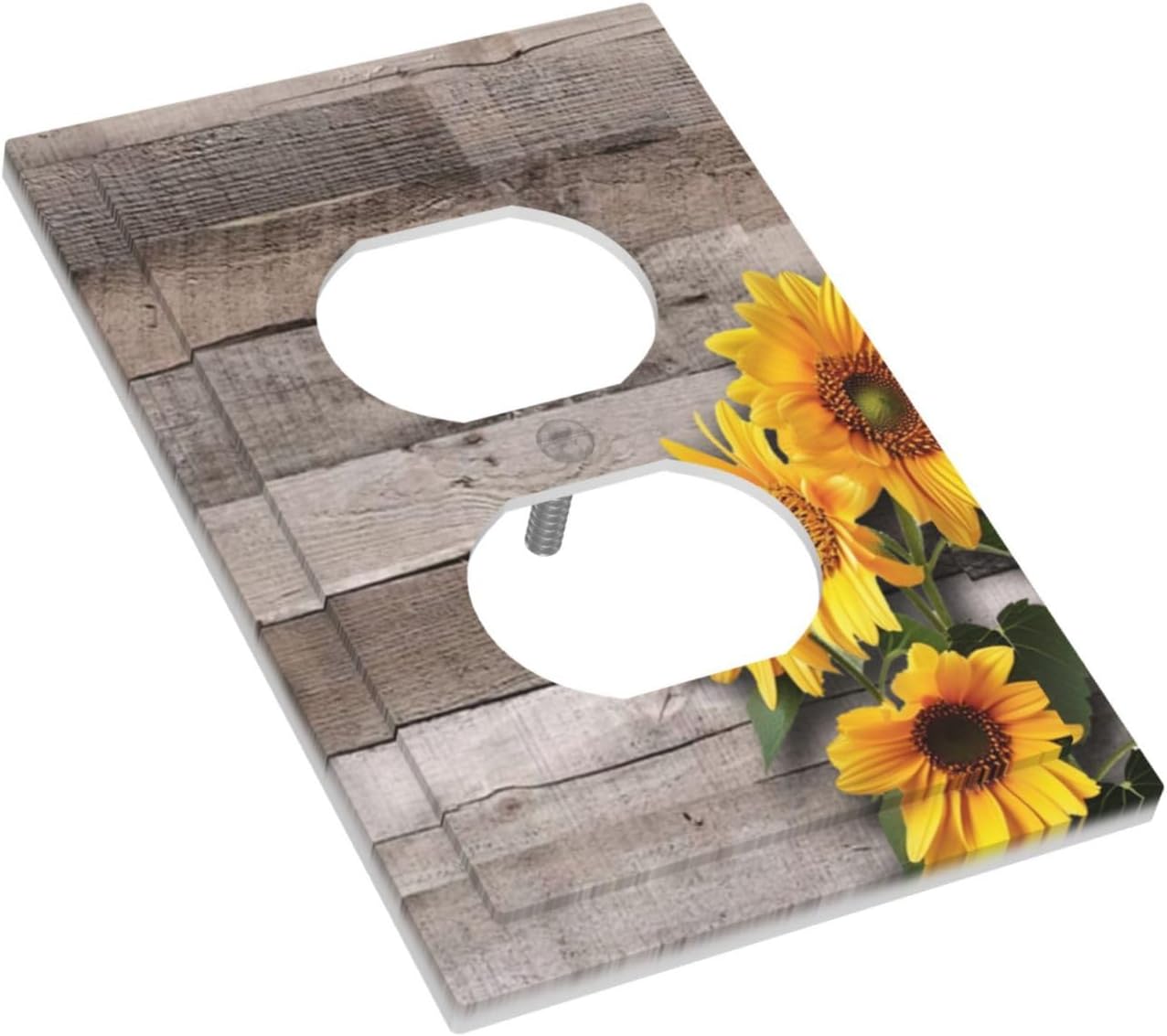 Sunflower Rustic Brown Gray Wood Outlet Covers 1 Gang Duplex Light Switch Cover Decorative Switch Plates Electrical Receptacle Faceplate Wall Plate for Farmhouse Home Decor