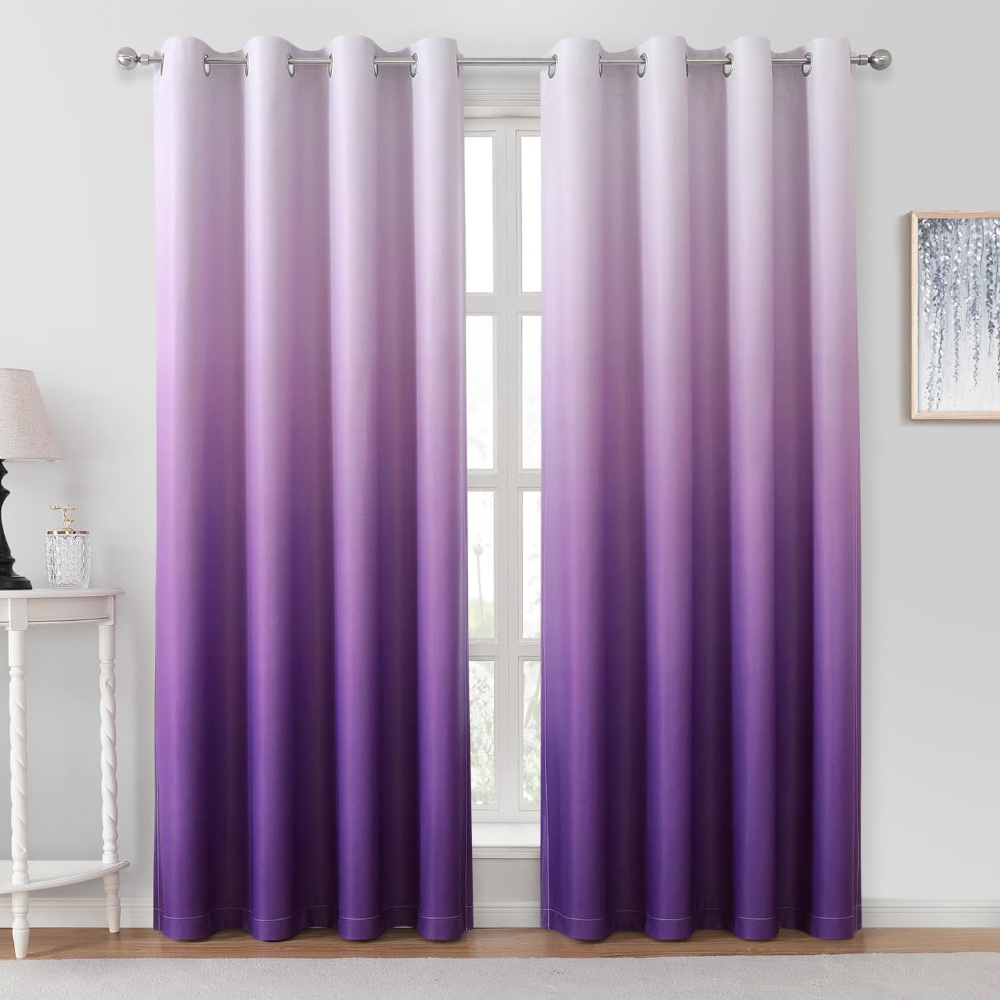 HOMEIDEAS Purple Ombre Blackout Curtains 52 X 84 Inch Length Gradient Room Darkening Thermal Insulated Energy Saving Grommet 2 Panels Window Drapes for Living Room, Bedroom