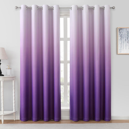 HOMEIDEAS Purple Ombre Blackout Curtains 52 X 96 Inch Length Gradient Room Darkening Thermal Insulated Energy Saving Grommet 2 Panels Window Drapes for Living Room/Bedroom