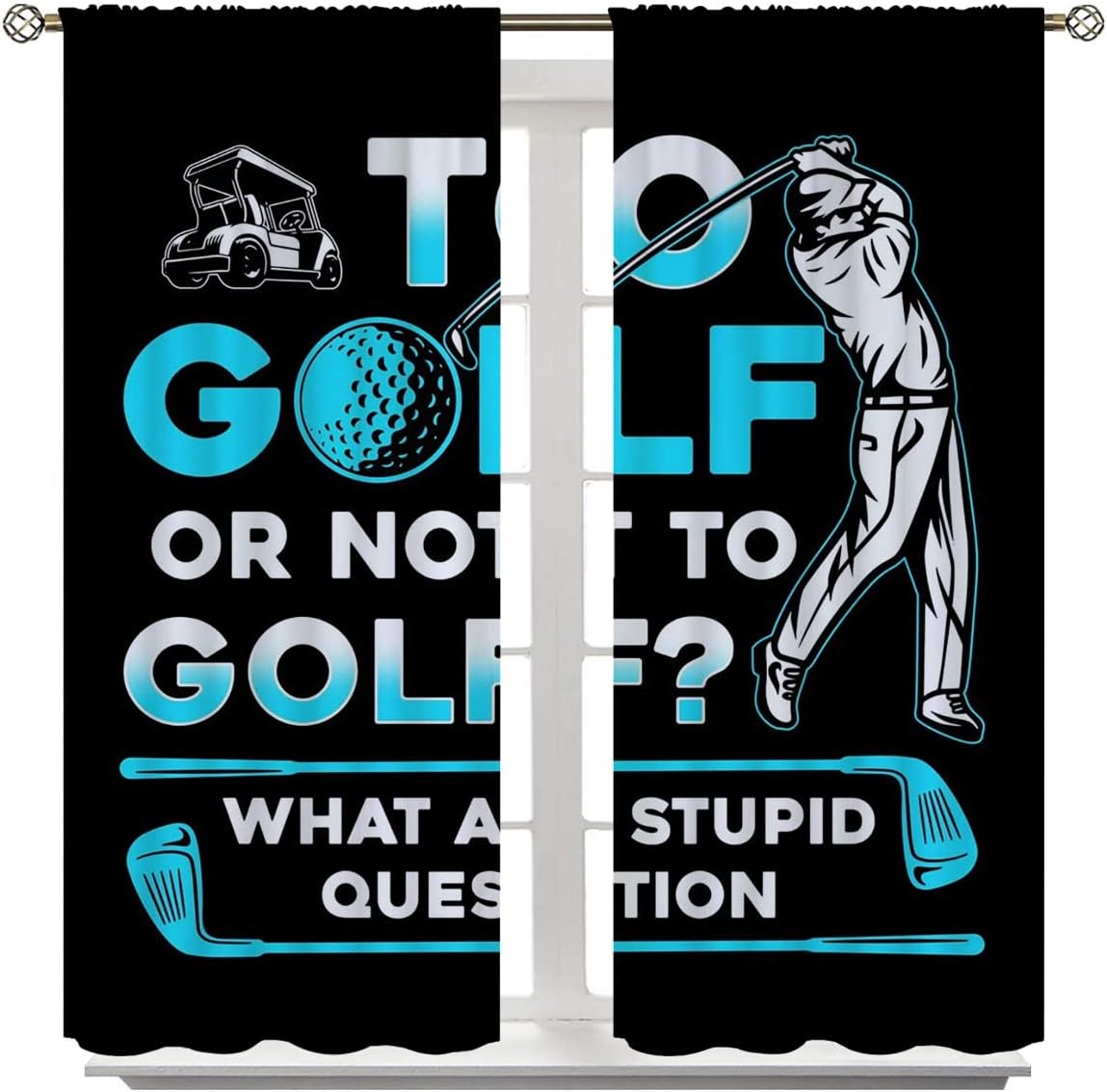 Golf Blackout Curtains for Boy Girl Room Darkening Decor,Sports Themed Golfers and Cars Bedroom Living Room Home Rod Pocket Thermal Insulated Window Curtain/Drapes Panel,42x45 Inch…