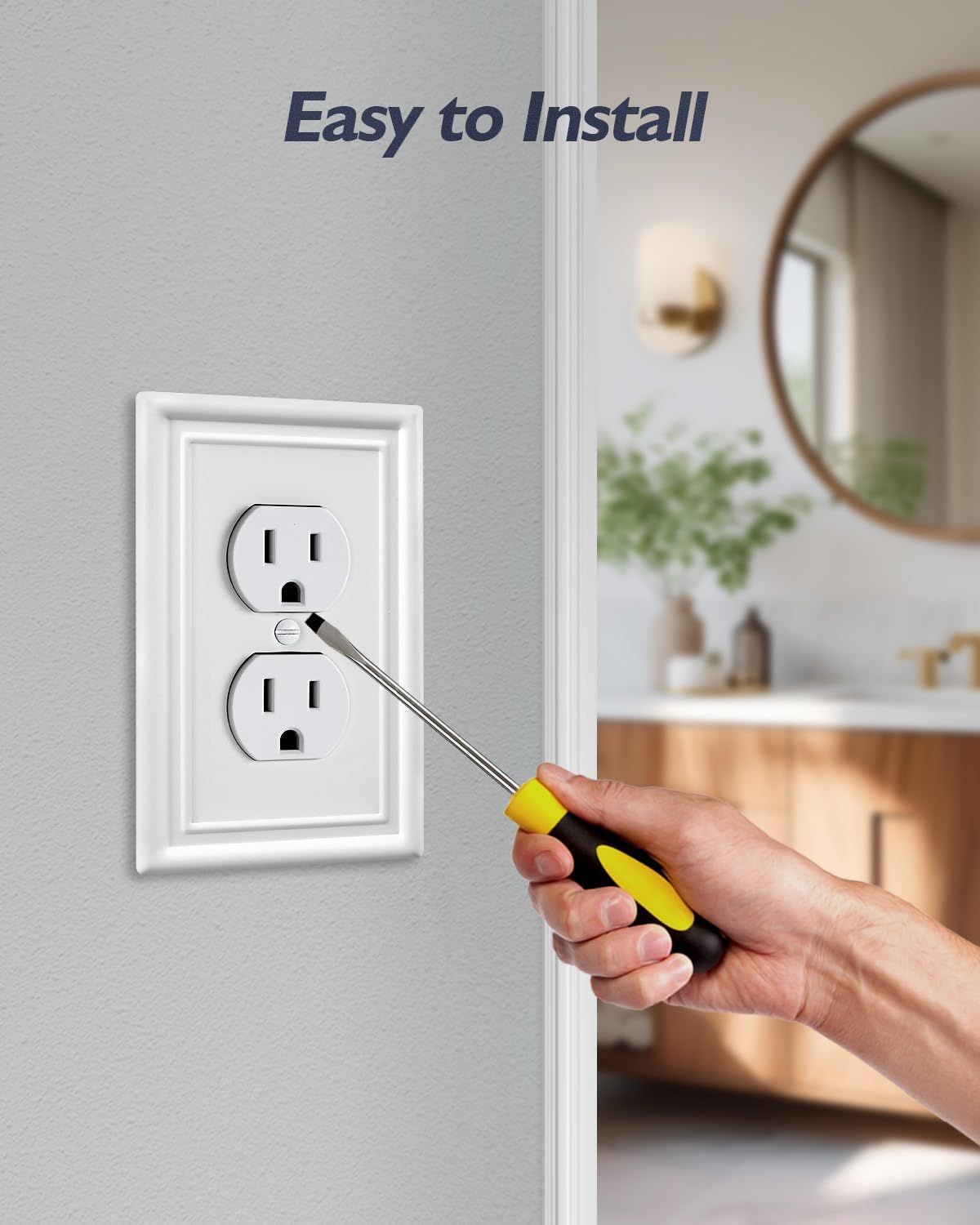 4-Pack Duplex Outlet Covers, Off White Electrical Outlet Cover Plate, Metal Wall Plate for Receptacle, Light Switch, 3.15''*4.88'', Midsize