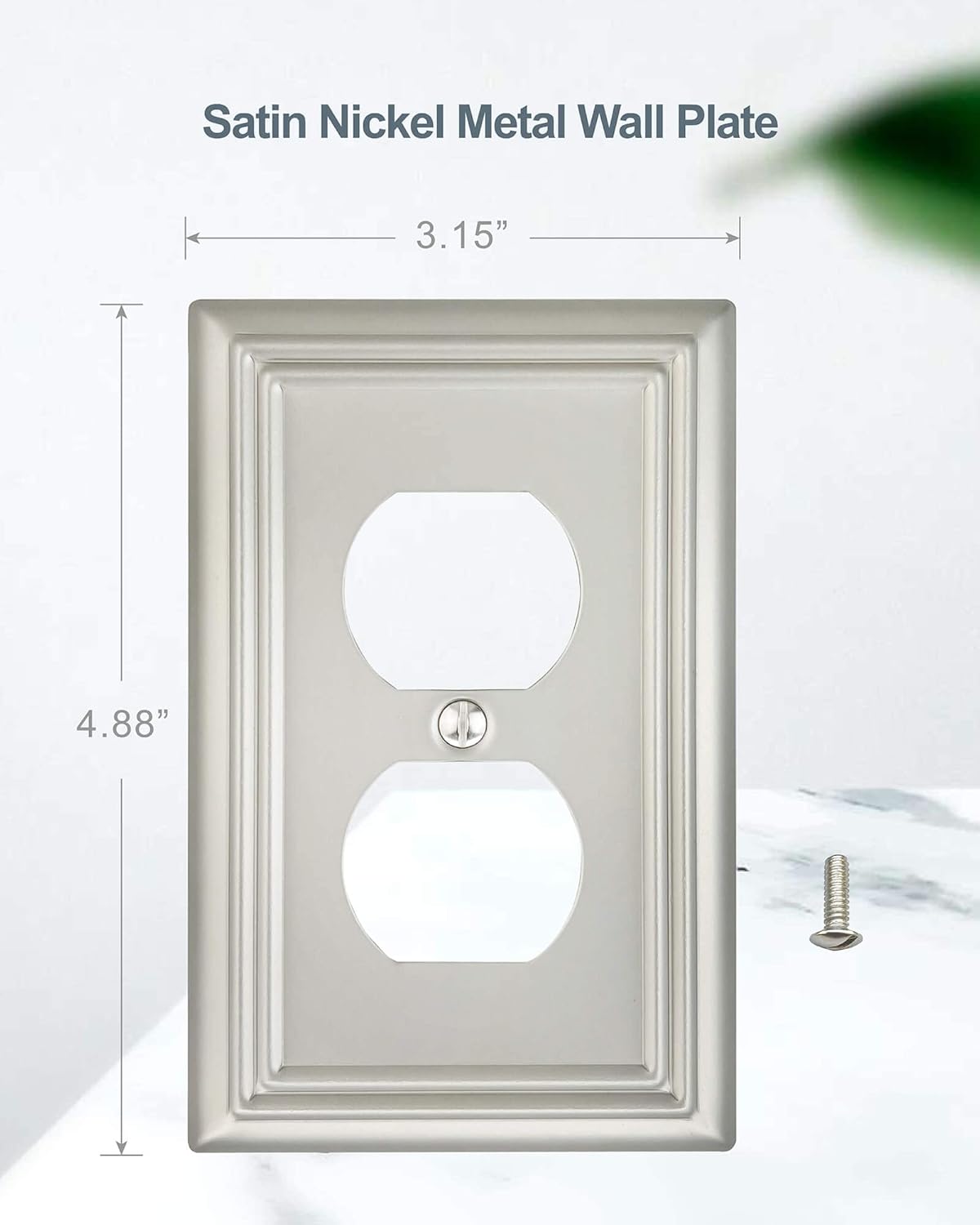 4-Pack Duplex Wall Plate, Satin Nickel Outlet Cover, Metal Electrical Outlet Cover Plate, 1-Gang, Midsize, A031 Series