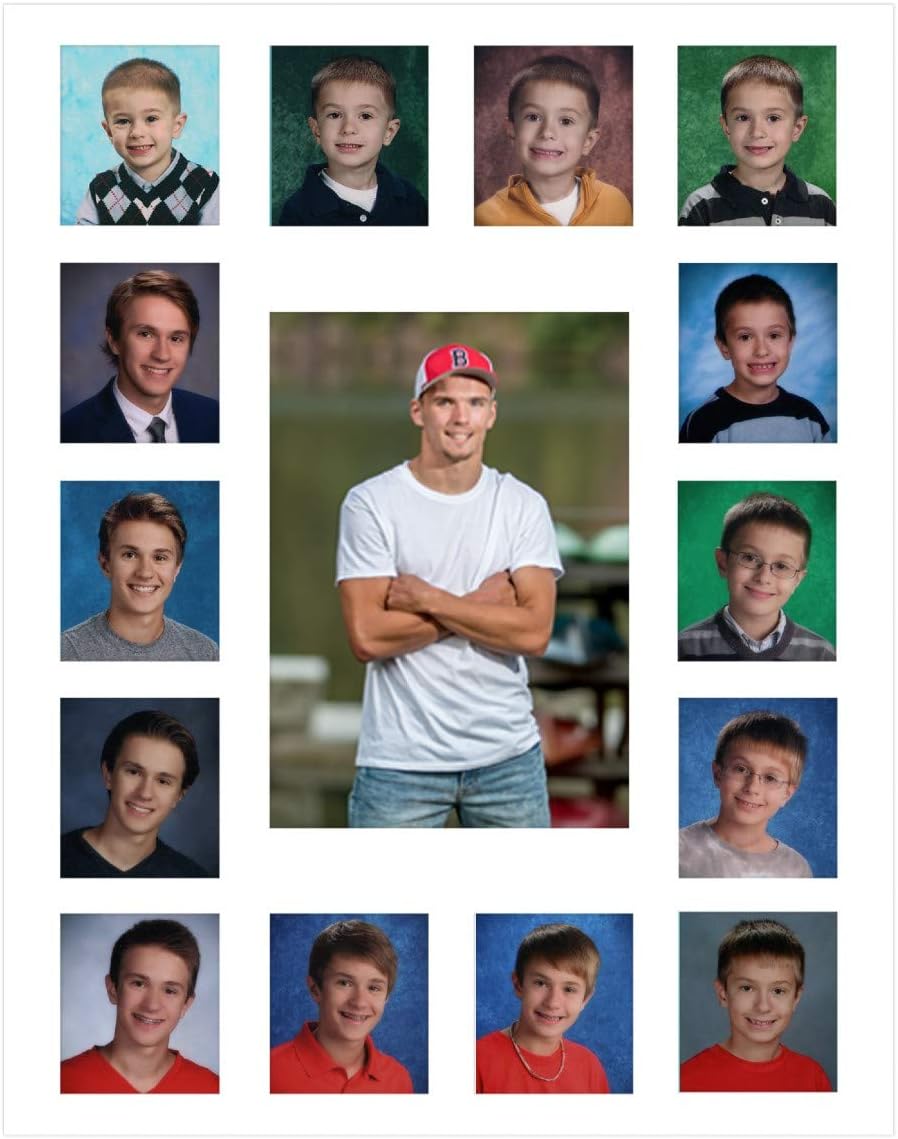 Rustic Red Door Co. School Days Picture Mat with Multiple Openings - School Years Photo Collage - No Frame - Pre-School & Kindergarten to 12th Grade (White, 15 Openings, 1 Pre-School)