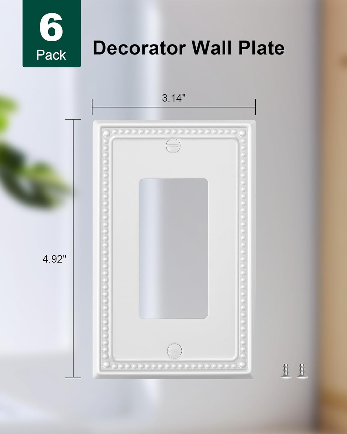 6-Pack Decorator Outlet Cover Plate, Decorative Switch Plates and Outlet Covers, Pure White Metal Wall Plates for Electrical Outlets, Receptacle, GFCI Outlet, Dimmer Switch