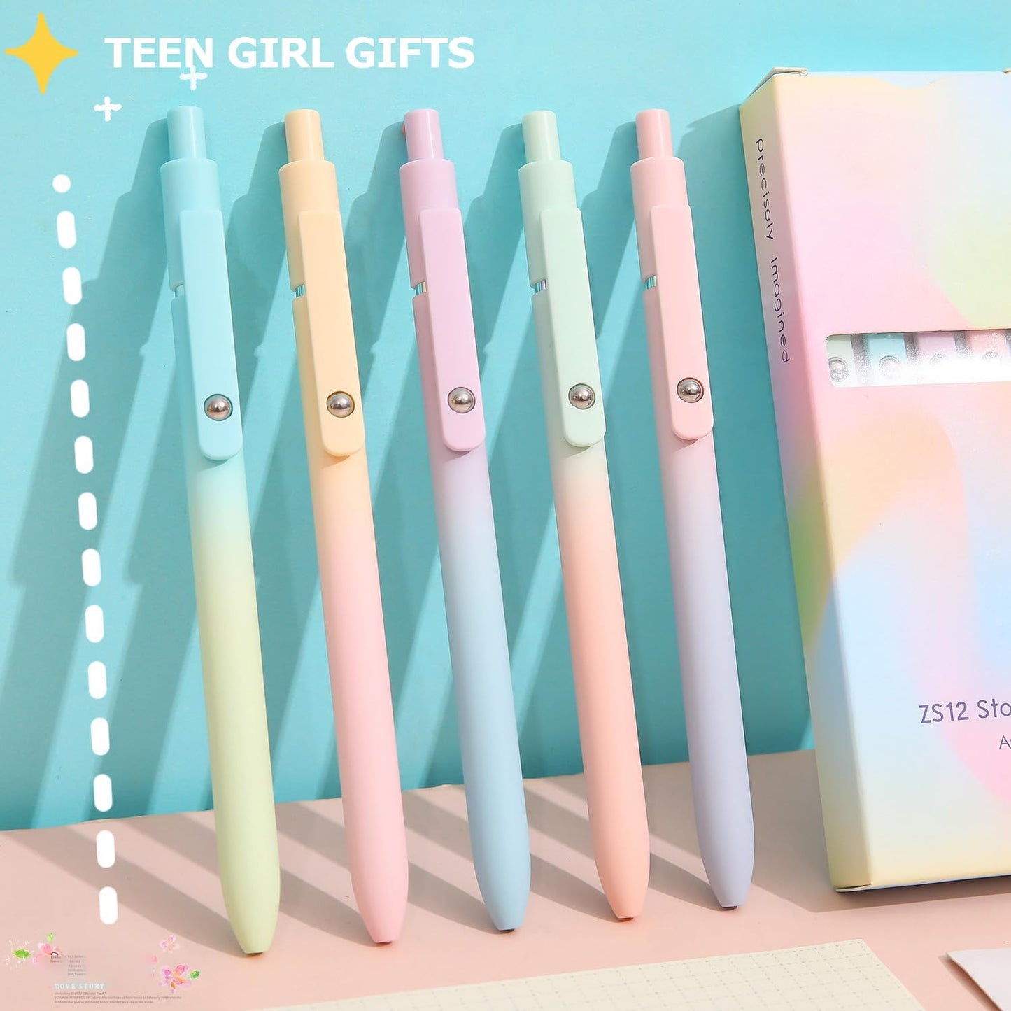 Valentines Day & Birthday Gifts for Teens & Women, Gel Pens - Black Ink, Preppy Stuff, Easter Gifts for 4-12 Year Old Girls (5 Pcs Gradient)