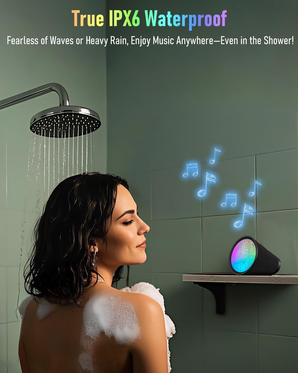 Portable Bluetooth Speaker Wireless with 9 Color Lights, 20H Playtime, Stereo Pairing, Deep Bass, IPX6 Waterproof, Bluetooth 5.3, Small Speaker for Home, Party, Outdoor, Camping, Beach, Gift